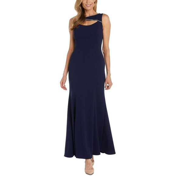 NEW Nightway Womens Navy Full Length Embellished Evening Dress Gown  Sz 4 - Picture 2 of 4